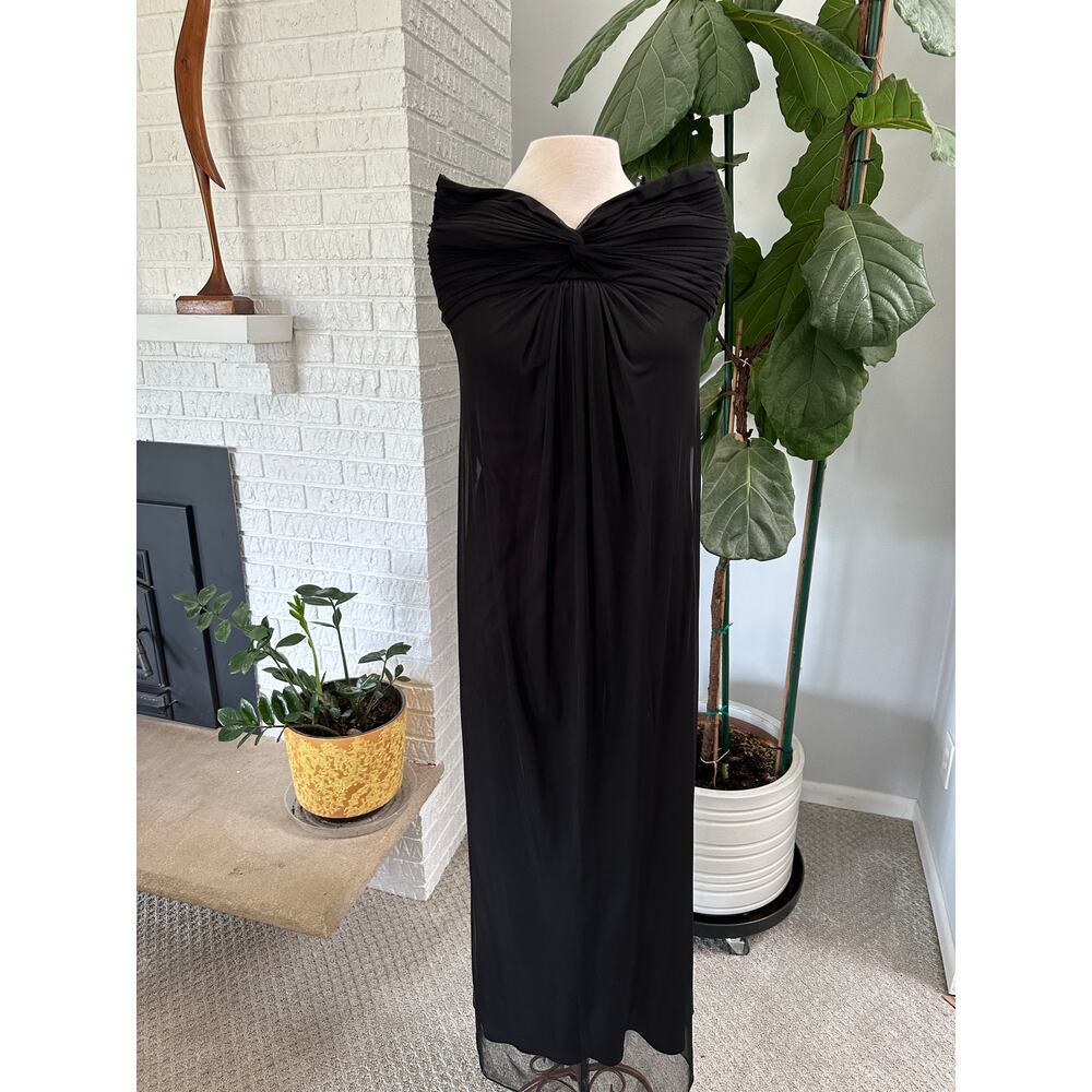 T by‎ Tadashi Black Mesh Strapless Ruched Knot Maxi Gown Dress Womens S